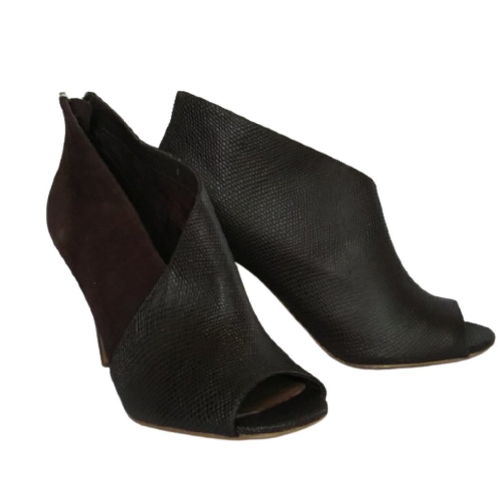Halogen Brown Leather Open Toe Booties